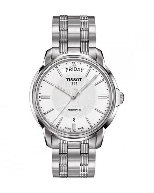 Tissot T Classic Automatic III Day Date White Dial Silver Steel Strap Watch for Men - T065.930.11.031.00