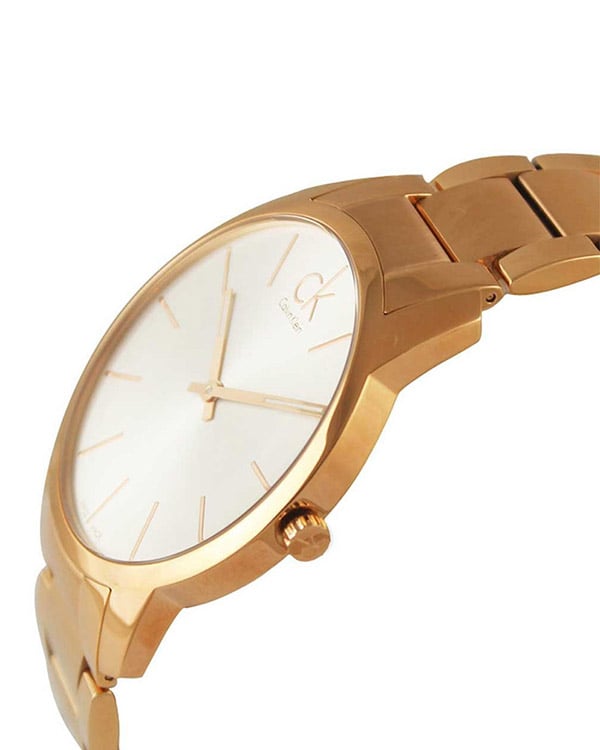 Calvin Klein City White Dial Rose Gold Steel Strap Watch for Men - K2G21646