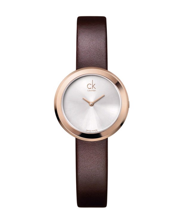 Calvin Klein Firm White Dial Brown Leather Strap Watch for Women - K3N236G6