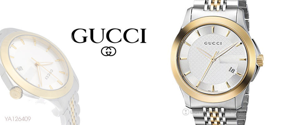 Gucci G Timeless Quartz Silver Dial Two Tone Mesh Bracelet Watch For Men - YA126409
