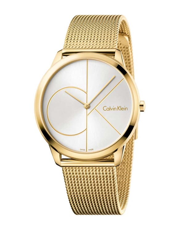 Calvin Klein Minimal White Dial Gold Mesh Bracelet Watch for Men - K3M21526