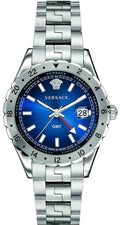 Versace Hellenyium GMT Blue Dial Silver Steel Strap Watch for Men - V11010015