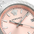 Versace Hellenyium Pink Dial Silver Steel Strap Watch for Women - V12010015