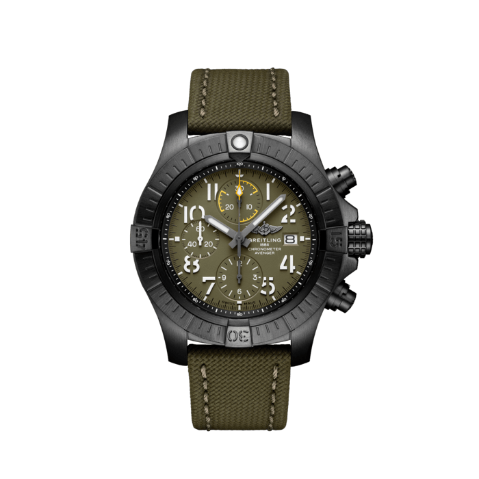 Breitling Avenger Chronograph 45mm Green Dial Green Nylon Strap Watch for Men - V13317101L1X1