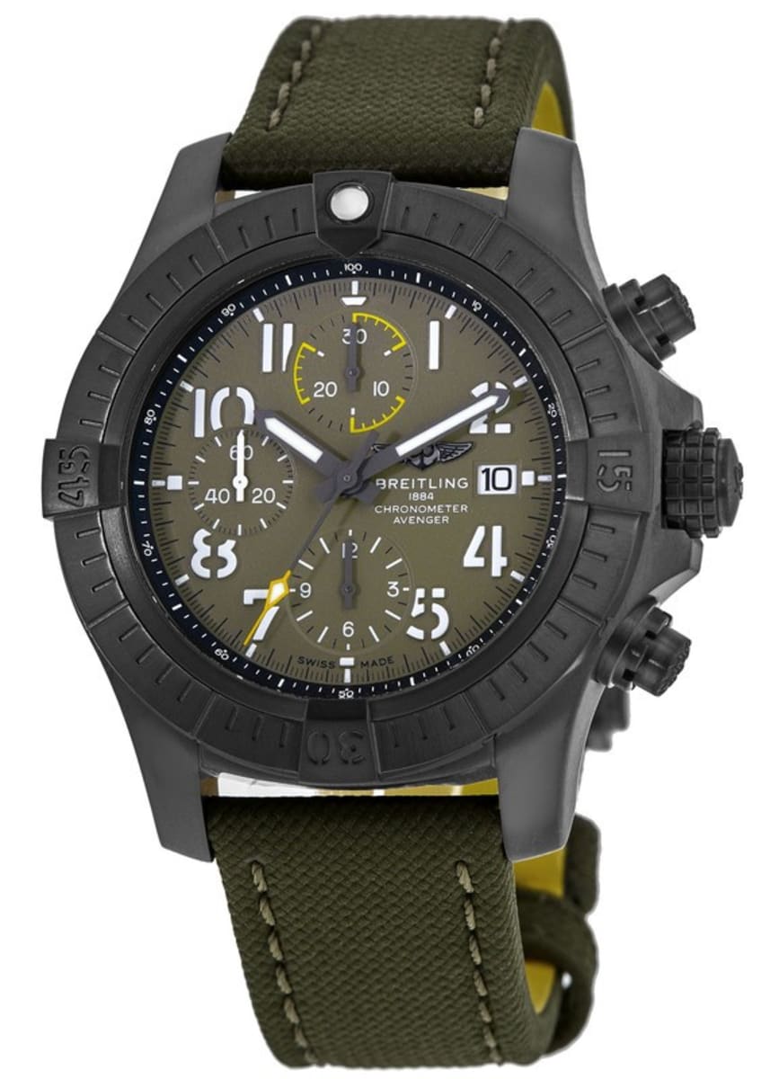 Breitling Avenger Chronograph 45mm Green Dial Green Nylon Strap Watch for Men - V13317101L1X1