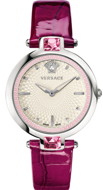 Versace Olympo Crystal Gleam White Dial Purple Leather Strap Watch for Women - VAN010016