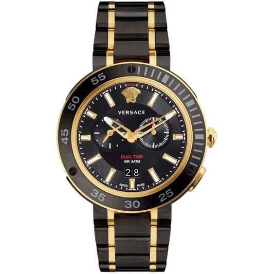 Versace V Extreme Pro Black Dial Two Tone Steel Strap Watch for Men - VCN040017