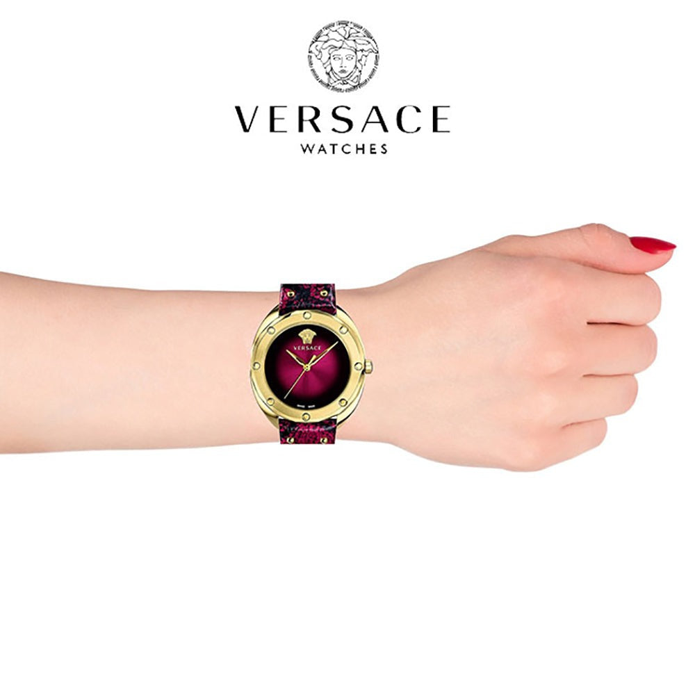 Versace Shadov Quartz Red Dial Red Leather Strap Watch for Women - VEBM00918