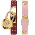 Versace Medusa Lock Icon Gold Dial Red Leather Strap Watch for Women - VEDW00319