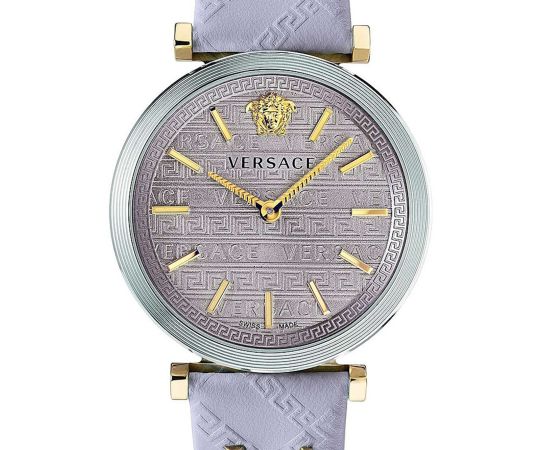 Versace V-Twist Quartz Purple Dial Purple Leather Strap Watch for Women - VELS00219