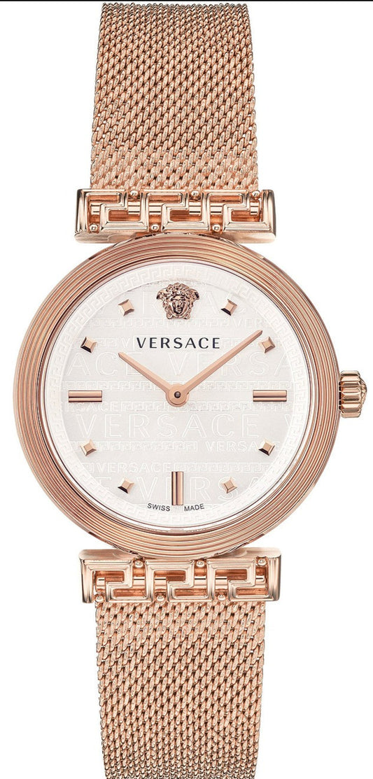 Versace Meander White Dial Rose Gold Mesh Bracelet Watch for Women - VELW00620