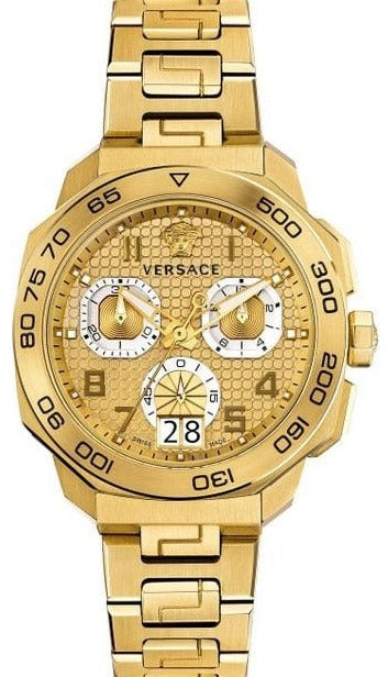 Versace Dylos Chronograph Gold Dial Gold Steel Strap Watch for Men - VQC040015