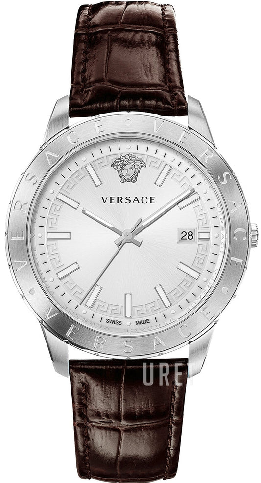 Versace Univers White Dial Brown Leather Strap Watch for Men - VEBK00118