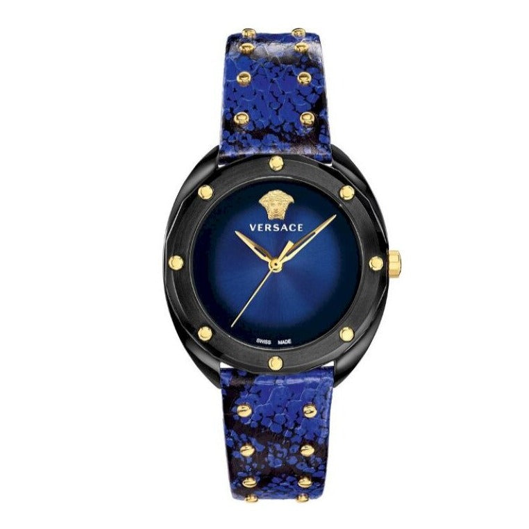 Versace Shadov Quartz Black Dial Blue Leather Strap Watch for Men - VEBM00418