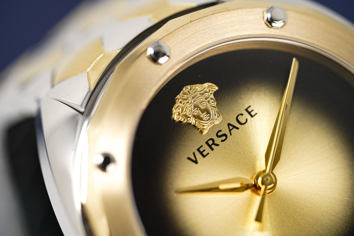 Versace Shadov Quartz Gold Dial Gold Steel Strap Watch for Women - VEBM00618