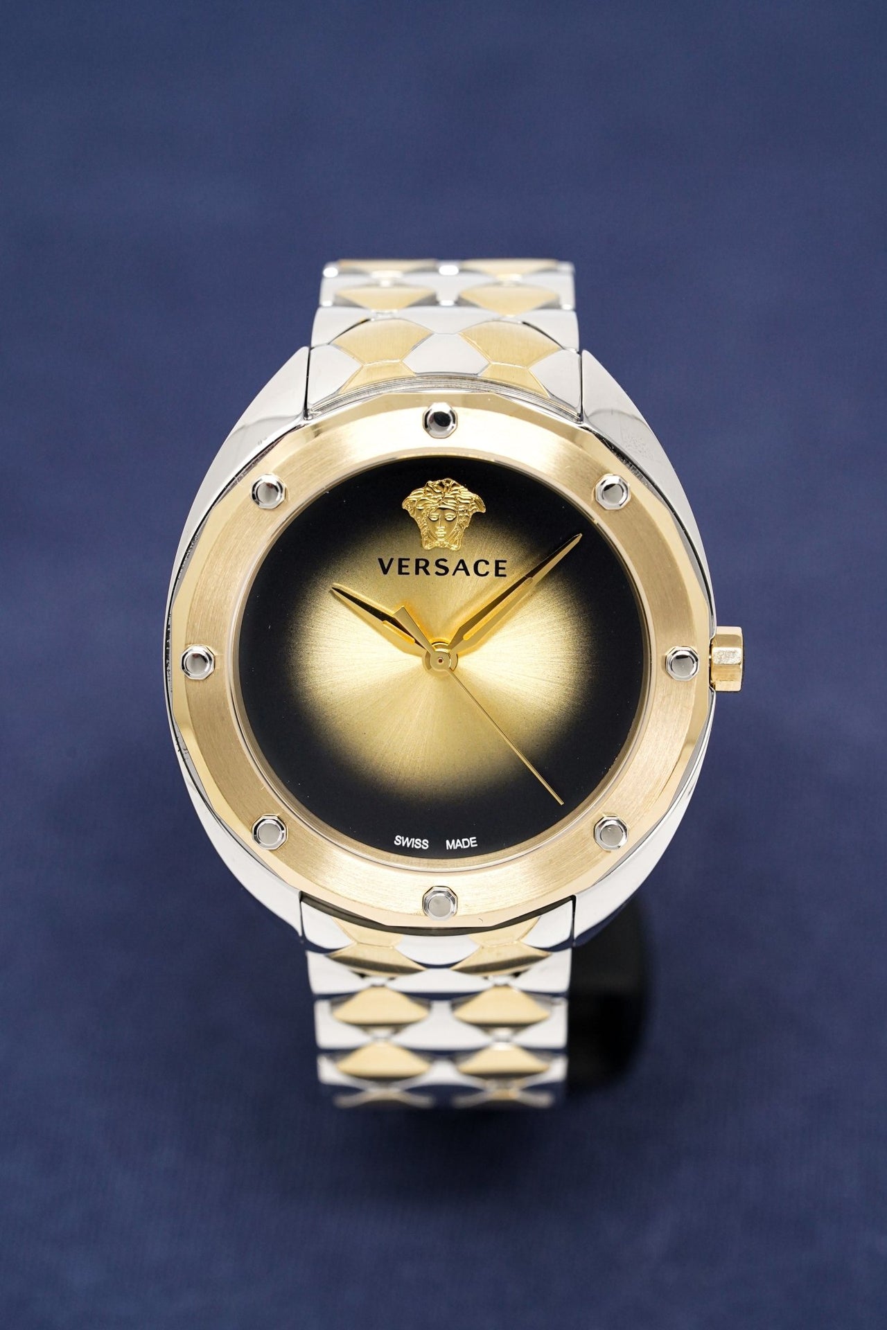 Versace Shadov Quartz Gold Dial Two Tone Steel Strap Watch for Women - VEBM00518