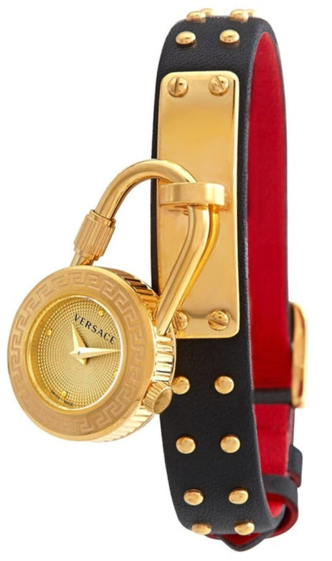 Versace Medusa Lock Icon Gold Dial Red Leather Strap Watch for Women - VEDW00119