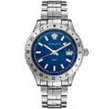 Versace Hellenyium GMT Blue Dial Silver Steel Strap Watch for Men - V11010015