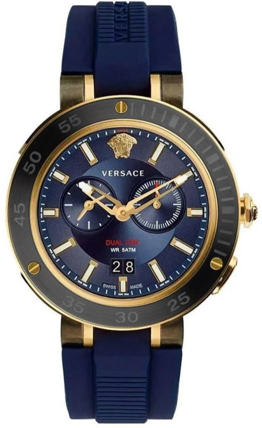 Versace V Extreme Chronograph Blue Dial Blue Rubber Strap Watch for Men - VCN010017