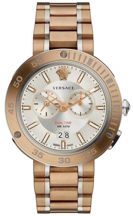 Versace V Extreme Chronograph White Dial Rose Gold Steel Strap Watch for Women - VCN050017