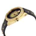 Versace Shadov Quartz Gold Dial Black Leather Strap Watch for Women - VEBM01118