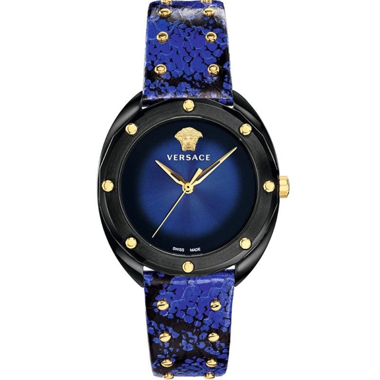 Versace Shadov Quartz Black Dial Blue Leather Strap Watch for Men - VEBM00418