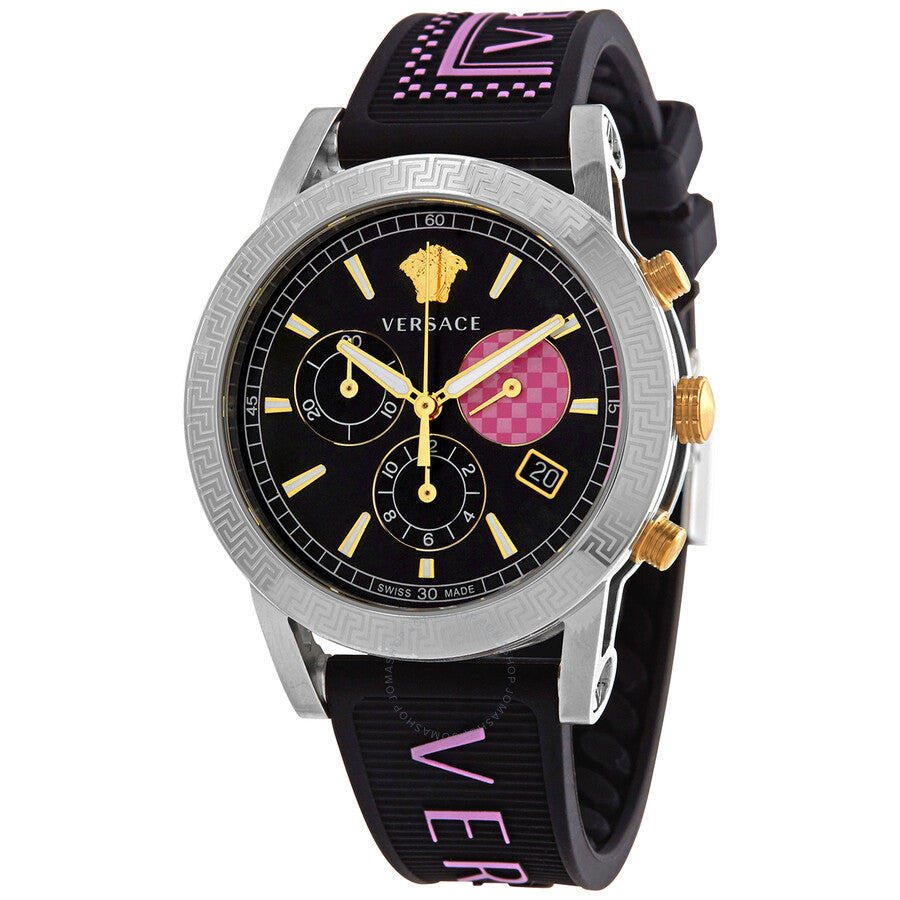 Versace Sport Tech Chronograph Black Dial Black Rubber Strap Watch for Women - VELT00619