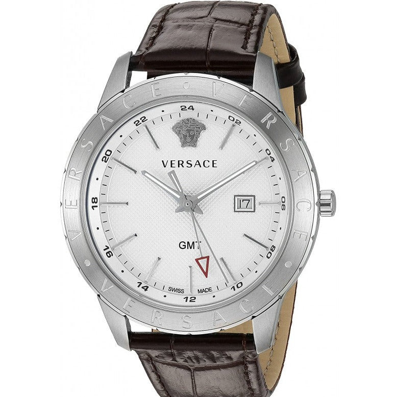 Versace Univers White Dial Brown Leather Strap Watch for Men - VEBK00118