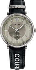 Versace V-Circle Black Manifesto Courage Quartz Silver Dial Black Leather Strap Watch for Men - VBQ080017