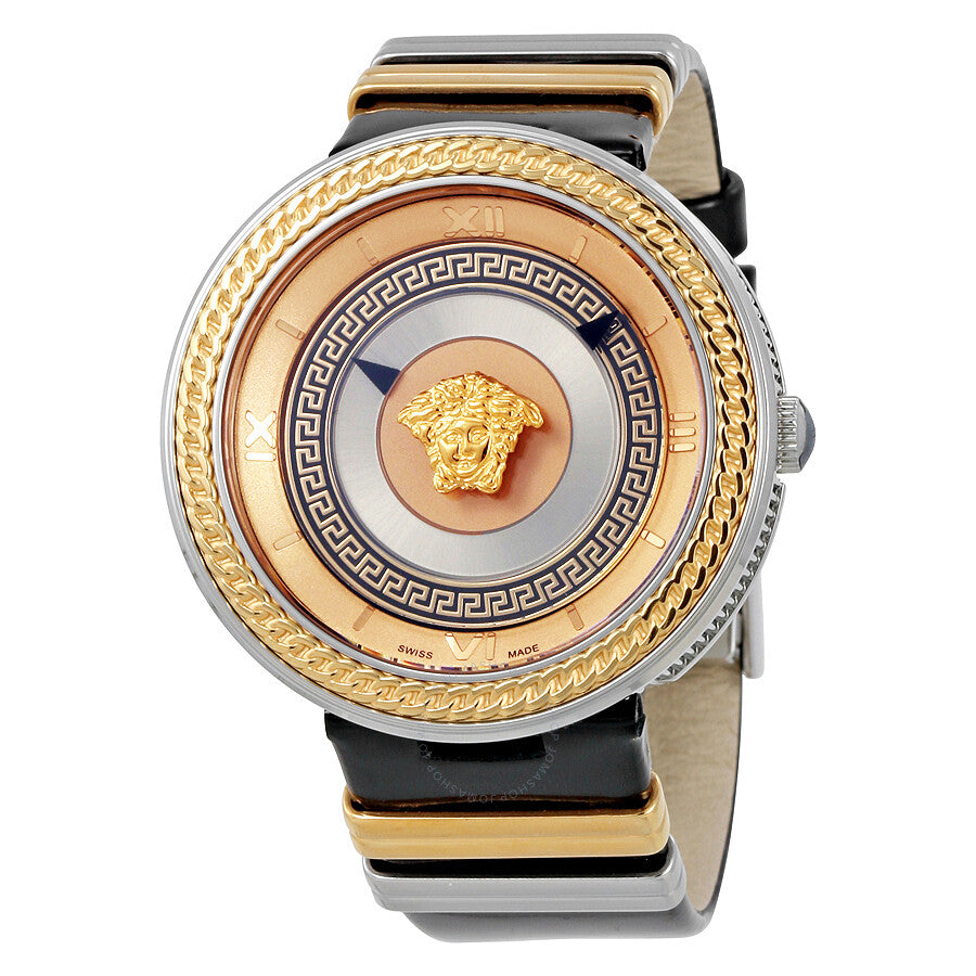 Versace V Metal Icon Gold Dial Black & Silver & Gold Strap Watch for Women - VLC020014