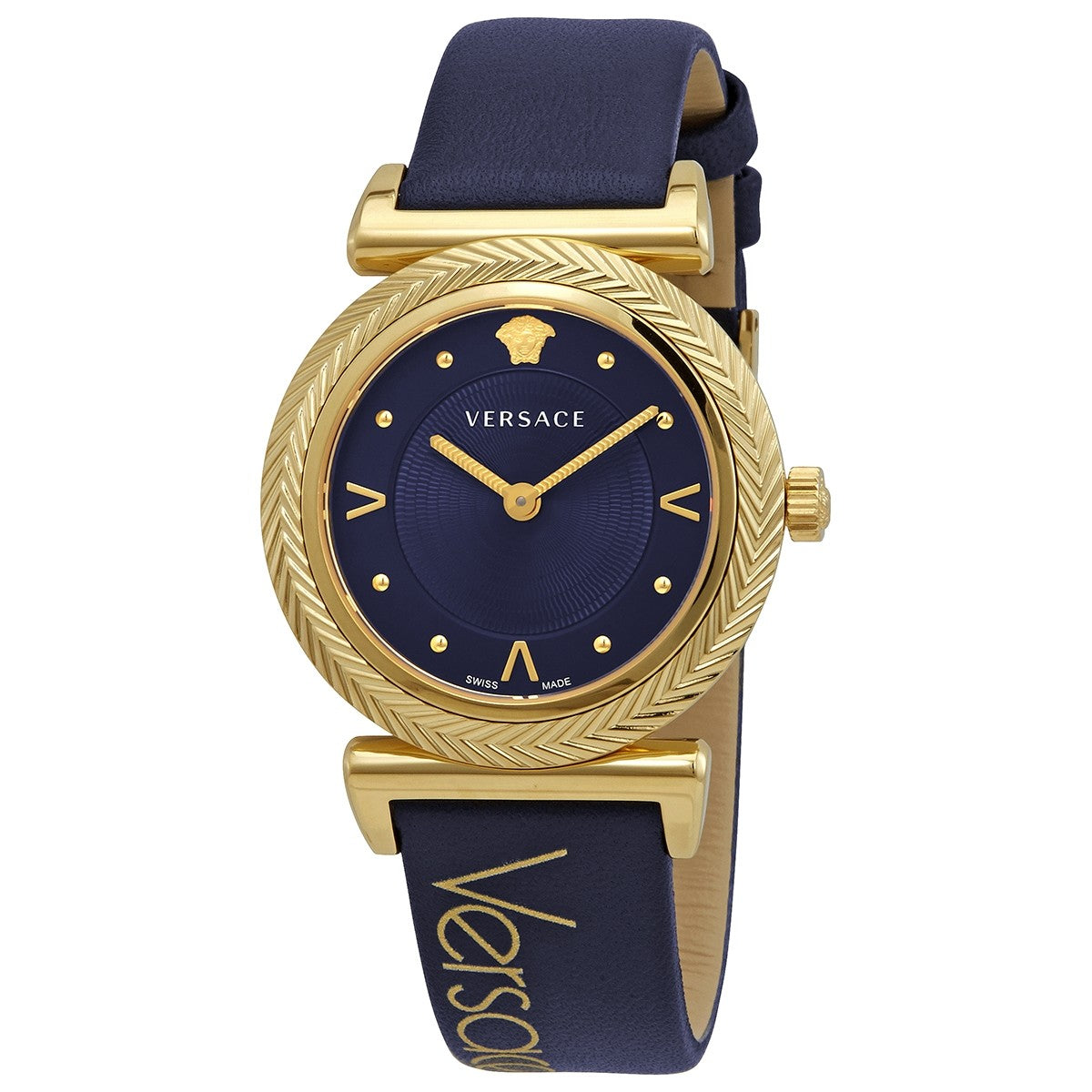 Versace Greca Blue Dial Blue Leather Strap Watch for Women - VERE00218