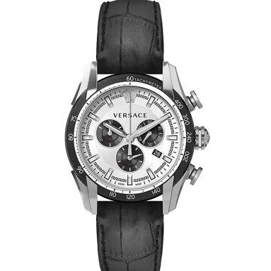 Versace V-Ray Quartz Silver Dial Black Leather Strap Watch for Men - VDB010014