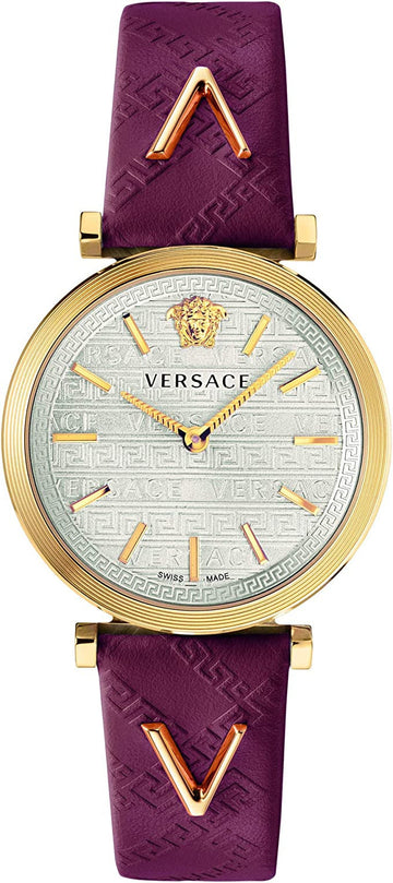 Versace V-Twist Silver Dial Red Leather Strap Watch for for Women - VELS00519