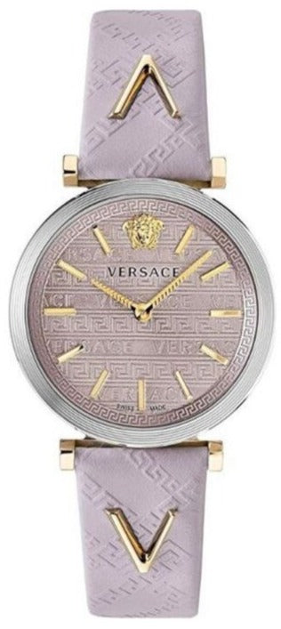 Versace V-Twist Quartz Purple Dial Purple Leather Strap Watch for Women - VELS00219