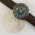 Versace Hellenyium Green Dial Brown Leather Strap Watch for Men - V11090017