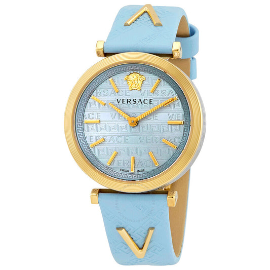 Versace V-Twist Blue Dial Blue Leather Strap Watch for Women - VELS00319