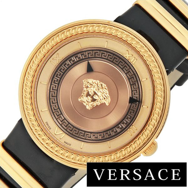 Versace V Metal Icon Gold Dial Black & Silver & Gold Strap Watch for Women - VLC020014