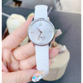 Calvin Klein Accent Silver Dial White Leather Strap Watch for Women - K2Y231K6