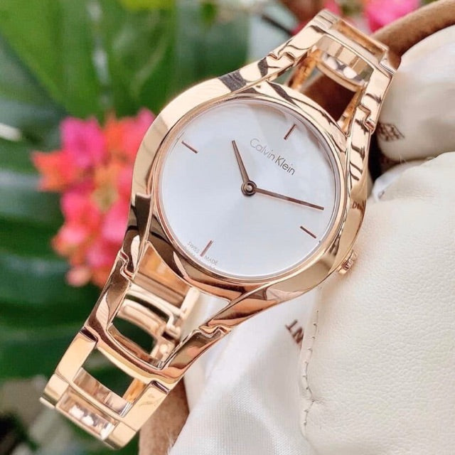 Calvin Klein Class White Dial Rose Gold Steel Strap Watch for Women - K6R23626