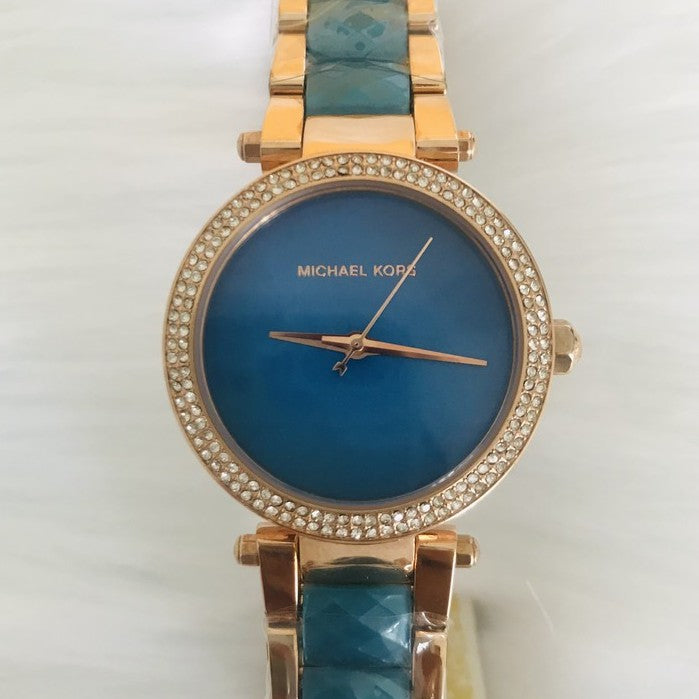 Michael Kors Parker Blue Mother of Pearl Dial Two Tone Steel Strap  Watch for Women - MK6491