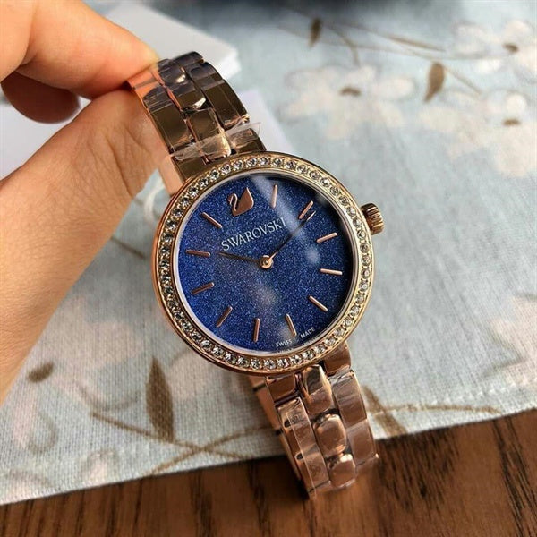 Swarovski Daytime Crystals Blue Dial Rose Gold Steel Strap Watch for Women - 5182277