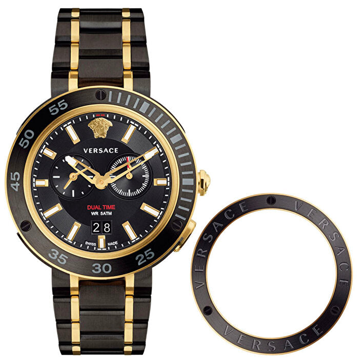 Versace V Extreme Pro Black Dial Two Tone Steel Strap Watch for Men - VCN040017