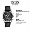 Hugo Boss Champion Chronograph Black Dial Black Leather Strap Watch for Men - 1513816