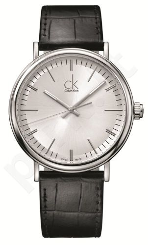 Calvin Klein Surround Silver Dial Black Leather Strap Watch for Men - K3W211C6