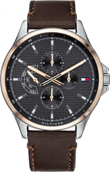 Tommy Hilfiger Shawn Multi Function Quartz Grey Dial Brown Leather Strap Watch for Men - 1791615