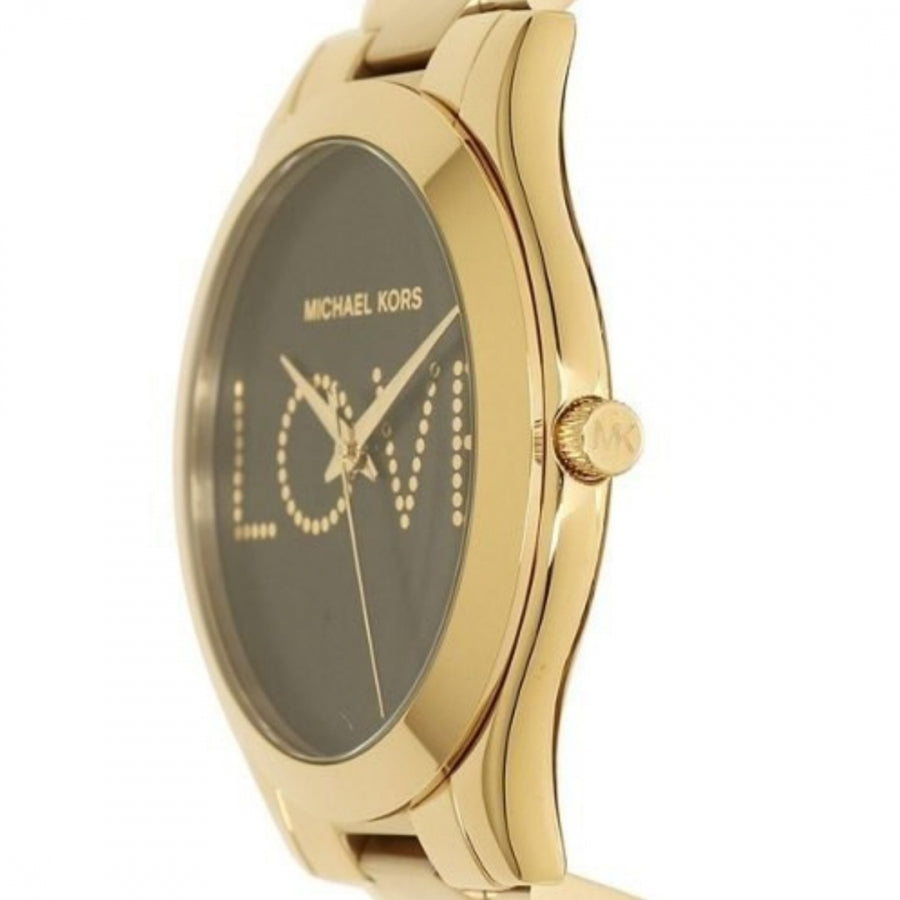 Michael Kors Slim Runway Black Dial Gold Steel Strap Watch for Women - MK3803