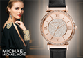 Michael Kors Catlin Rose Gold Crystal Dial Black Leather Strap Watch for Women - MK2376