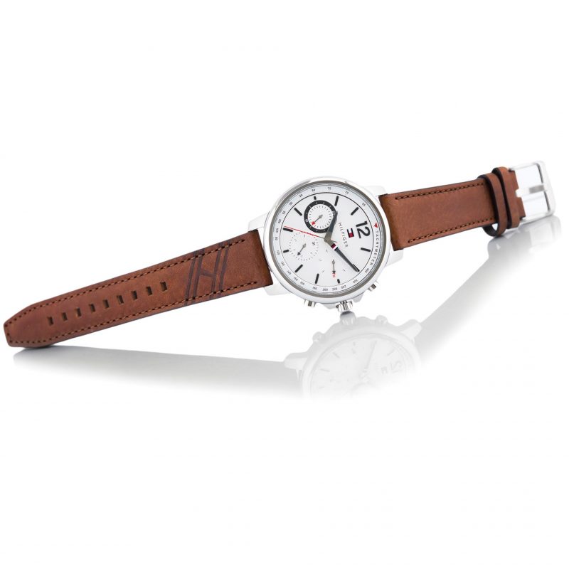 Tommy Hilfiger Landon Chronograph Quartz White Dial Brown Leather Strap Watch for Men - 1791531