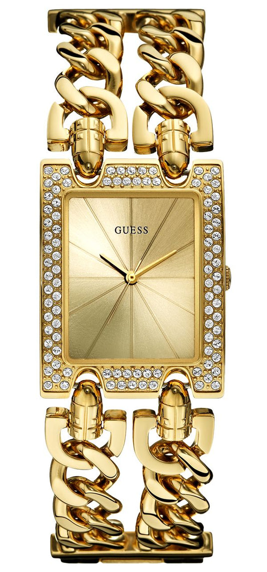 Guess MOD Heavy Metal Diamonds Gold Dial Gold Steel Strap Watch for Women - W0072L1