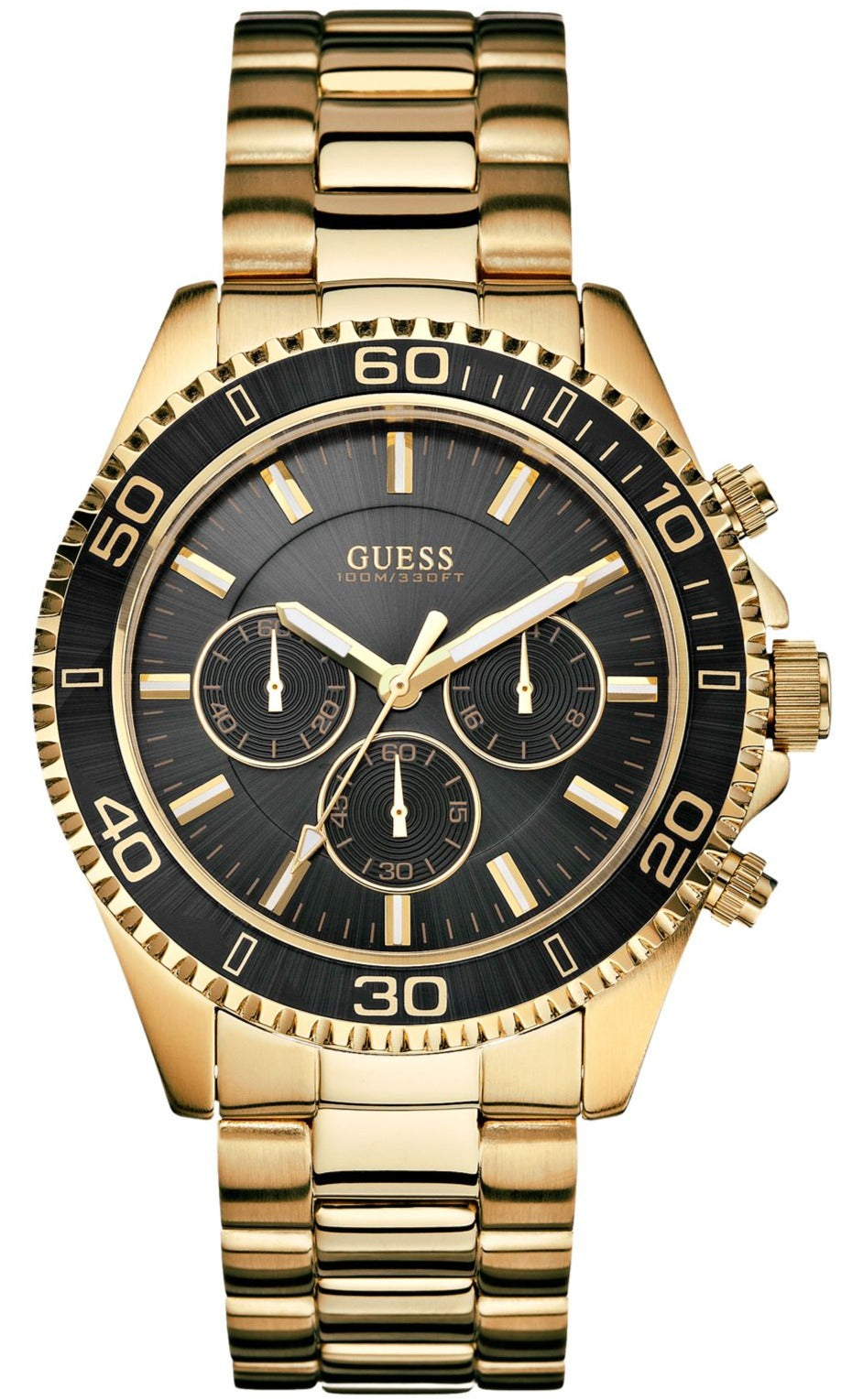 Guess Chaser Chronograph Black Dial Gold Steel Strap Watch for Men - W0170G2